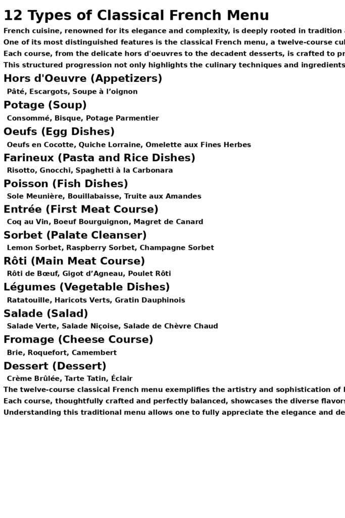 12 course Classical French Menu